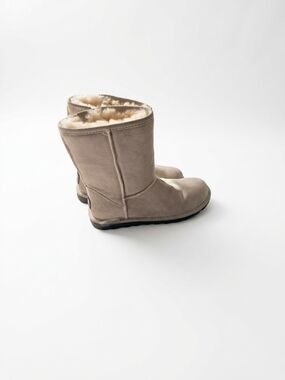 BearPaw Mid-Calf Shearling Boots in Taupe